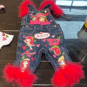Strawberry Shortcake Kids Denim Overalls with Pink Accents
